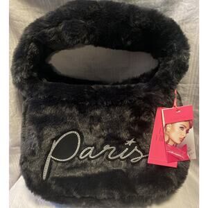 PARIS HILTON Faux Fur Forever NWT Black Baguette Bag Purse Teddy Bear Hobo Sexy
